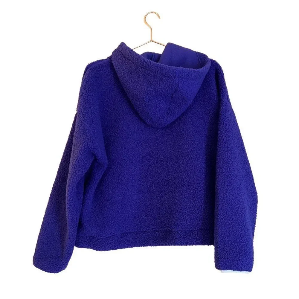 NWT Target Wild Fable Blue Hooded Sherpa Pullover Quarter Zip Sweatshirt Size L - Picture 4 of 9